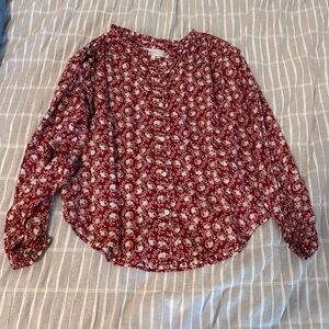LOFT Red Brown Long Sleeve Relaxed Blouse